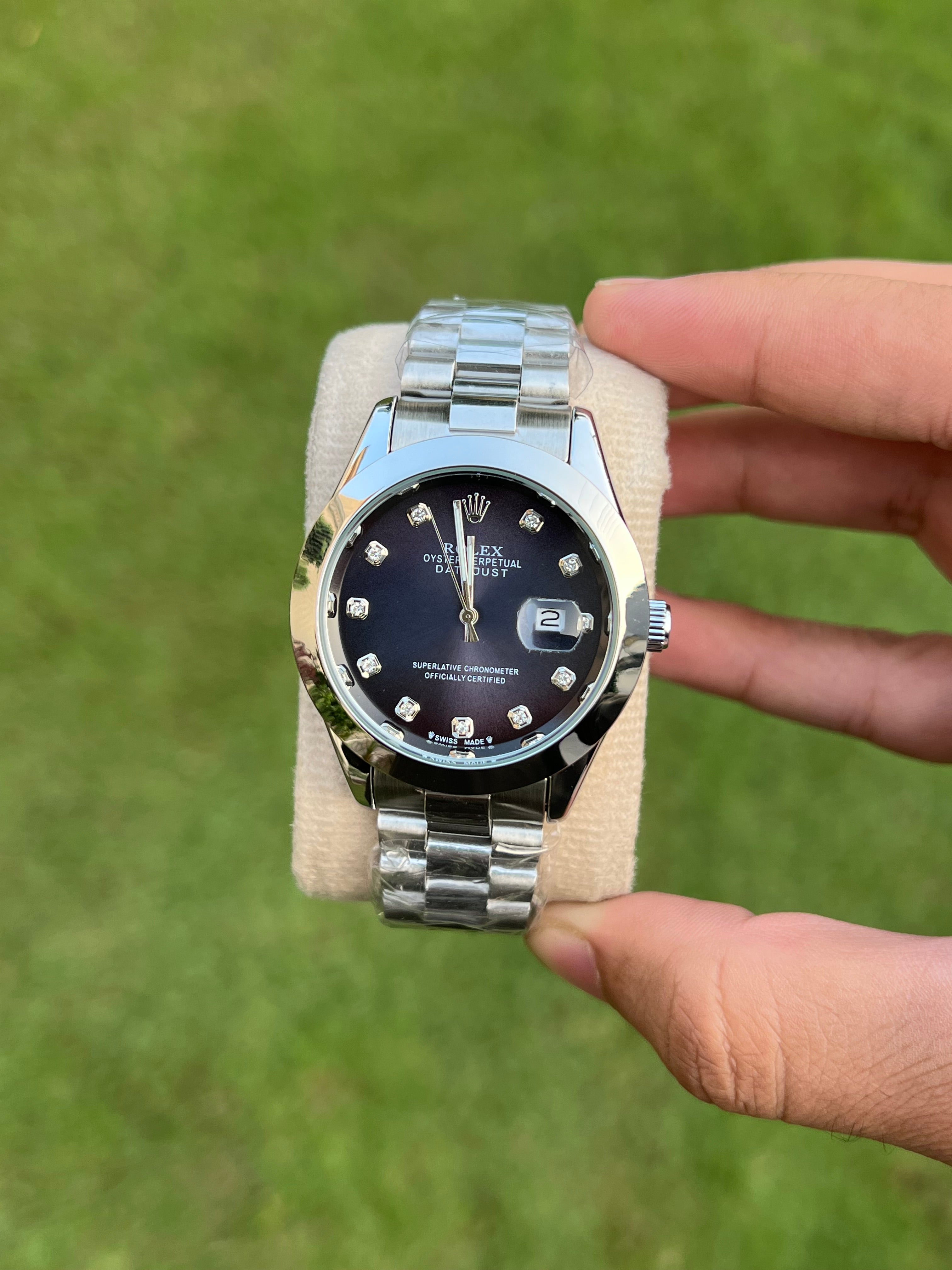 Blue Dial with Silver Chain